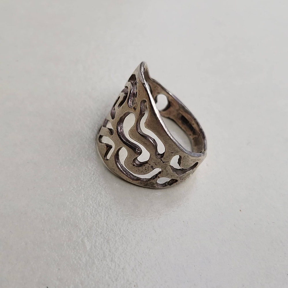 Vintage Abstract Openwork Ring Size 7.5 925 Silver Organic Cutout Statement - Picture 7 of 7